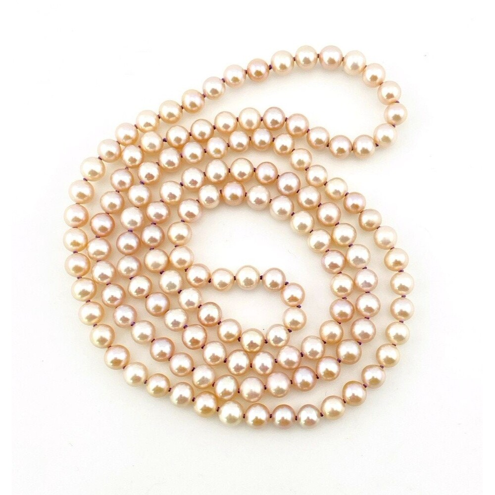 Vintage Cultured Pearl Necklace 29 Inch Endless 5.5mm Hand Knotted Strand